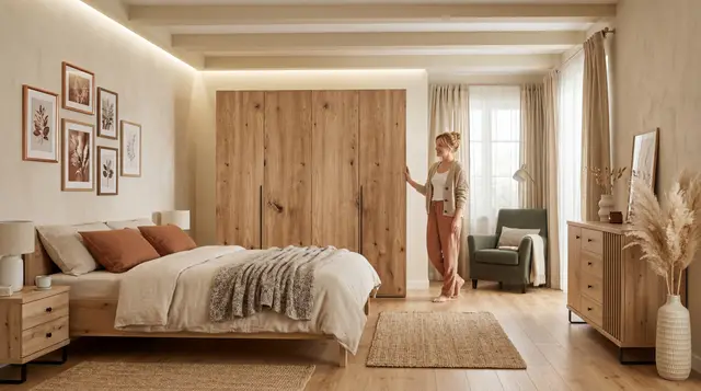 Szafa Bari 200 cm dąb artisan z drzwiami składanymi — aranżacja