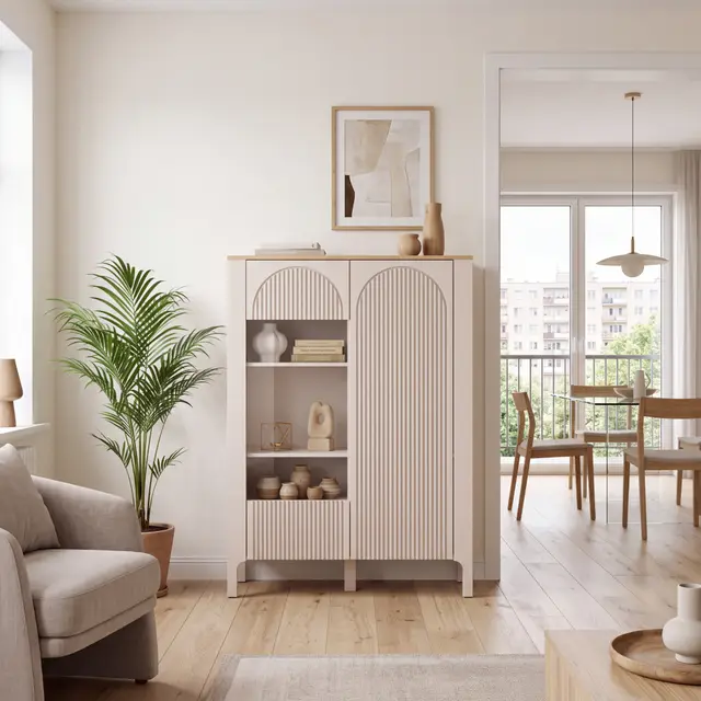 Witryna Marbella 103 cm kaszmir / dąb vicenza — aranżacja