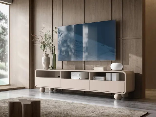 Szafka RTV Sorela 180 cm kaszmir — aranżacja