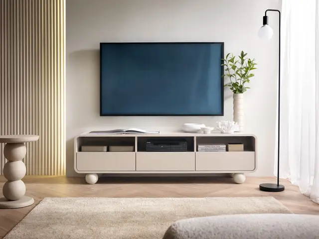 Szafka RTV Sorela 160 cm kaszmir — aranżacja