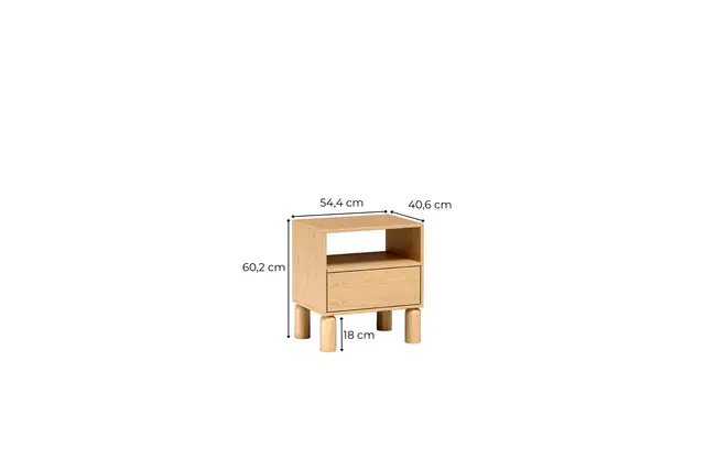 Szafka nocna Sanden 54 cm dąb bookmatch — detal