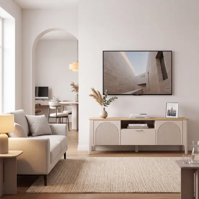 Szafka RTV Marbella 160 cm kaszmir / dąb vicenza — aranżacja