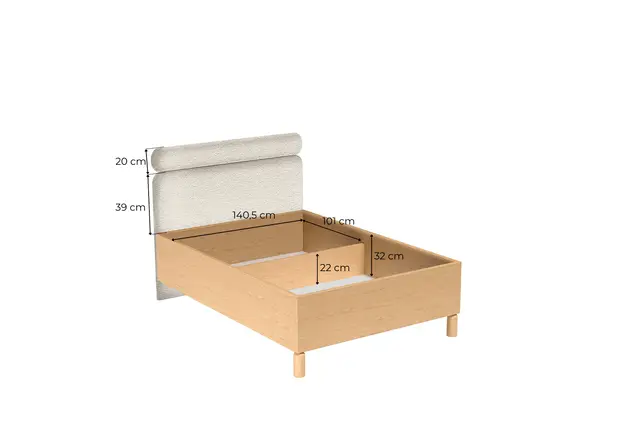 Łóżko Sanden 140×200 cm z pojemnikiem dąb bookmatch — widok z góry