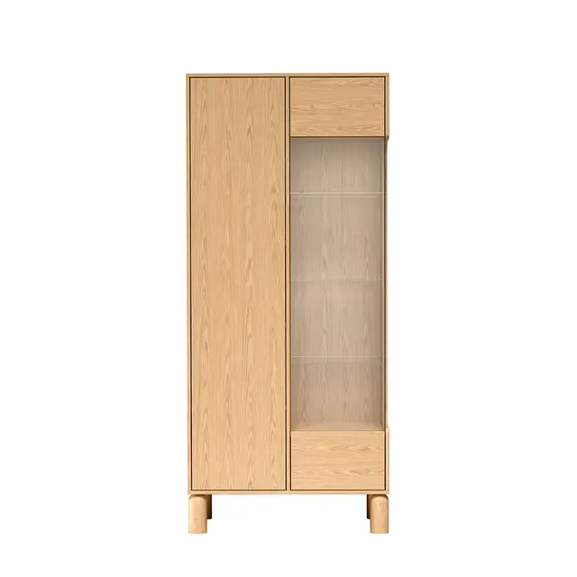 Witryna wysoka Sanden 89 cm dąb bookmatch — zbliżenie