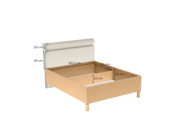 Łóżko Sanden 160×200 cm z pojemnikiem dąb bookmatch — zbliżenie