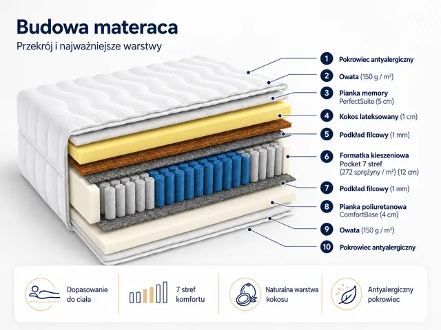 Materac pocket memory z kokosem BALANCE — aranżacja